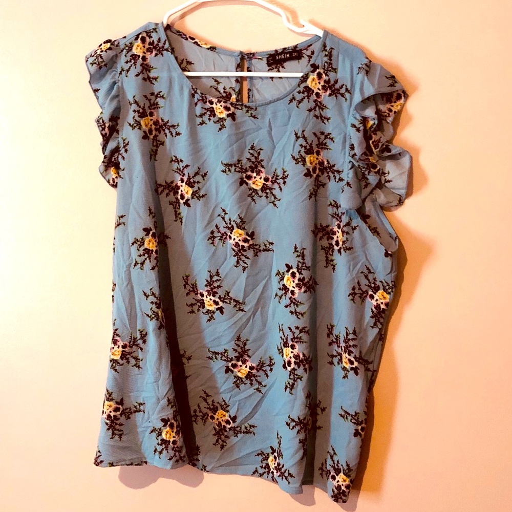 Light blue floral blouse plus size
